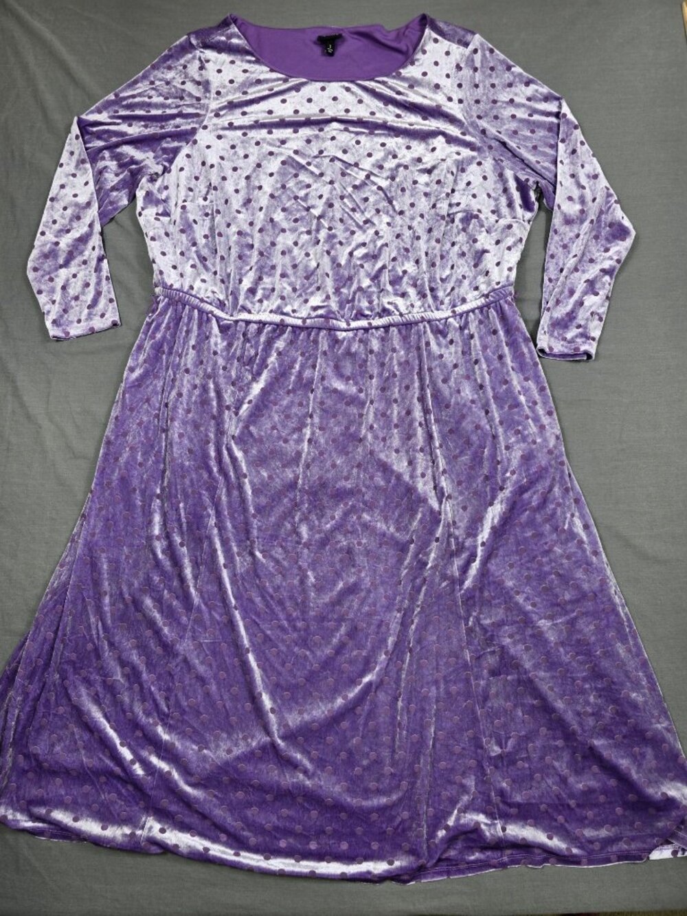 Torrid 3 Purple Velvet Burnout Polka Dot Empire Waist Long Sleeve Boatneck Dress